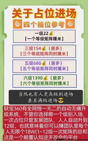 新项目联宝360,三级和五级进场没人脉没关系,-汇一线首码网