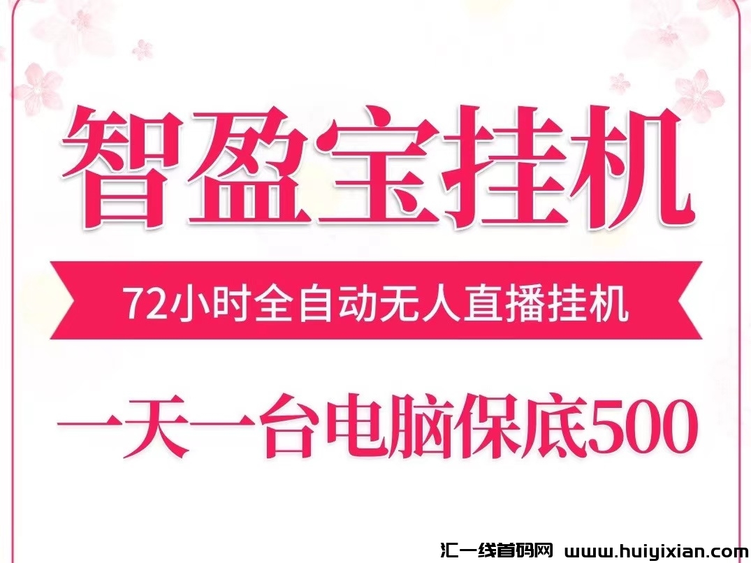 智盈宝72小时无人直播褂机，一台电脑一天五百小几千~-汇一线首码网