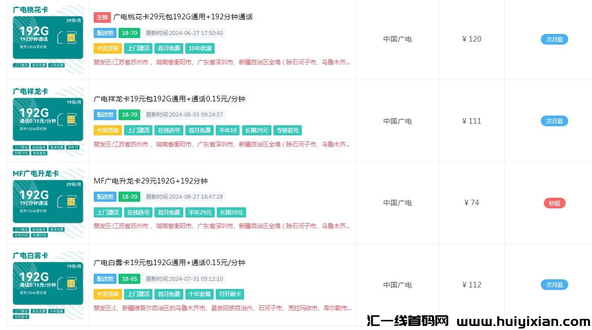 广电卡合伙人，单卡100佣金左右，想发财你就来，纯纯的蓝海项目。-汇一线首码网