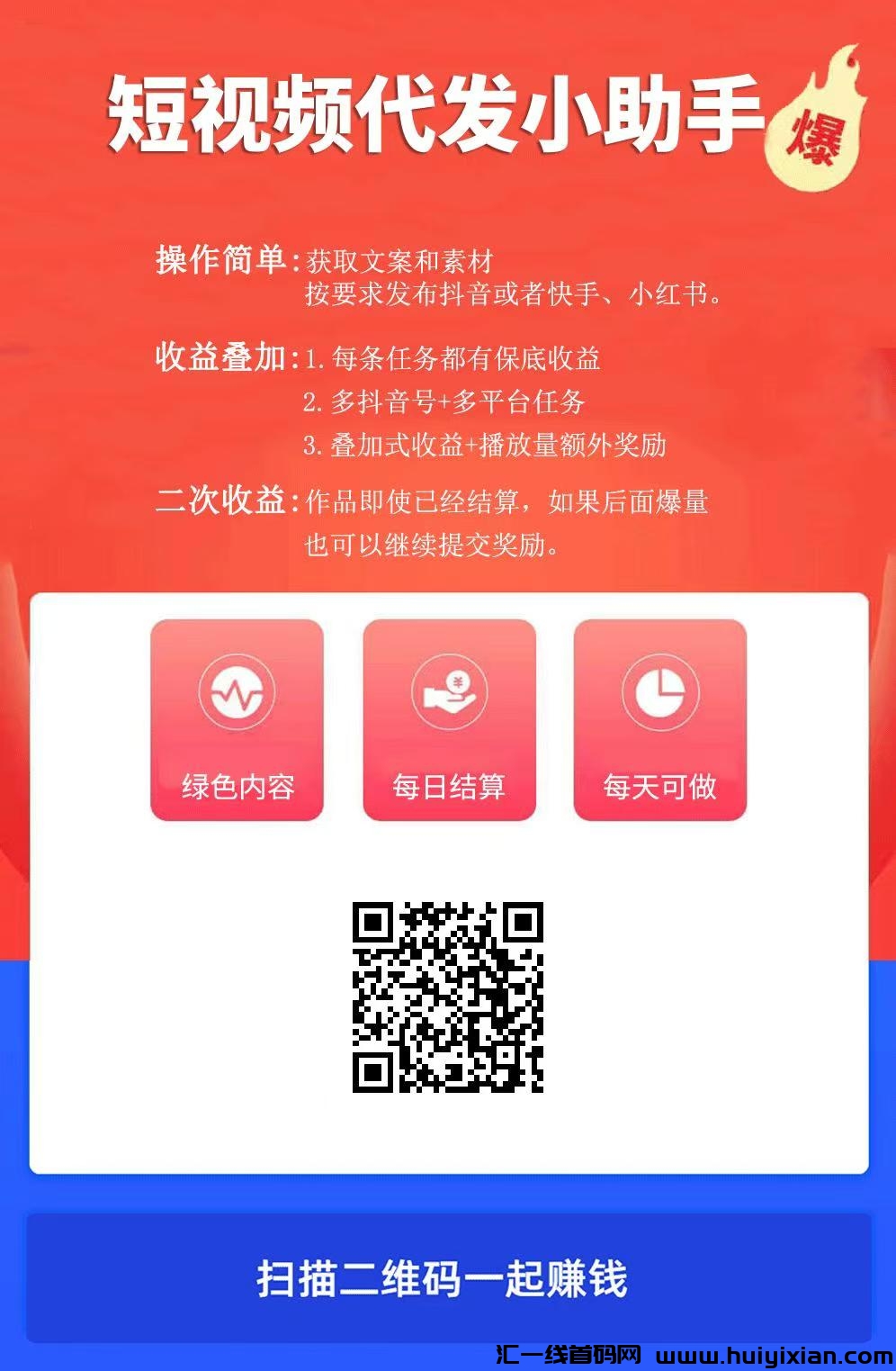 快推邦零撸首码DY发视频，保底，每天3 -5个绿色内容-汇一线首码网
