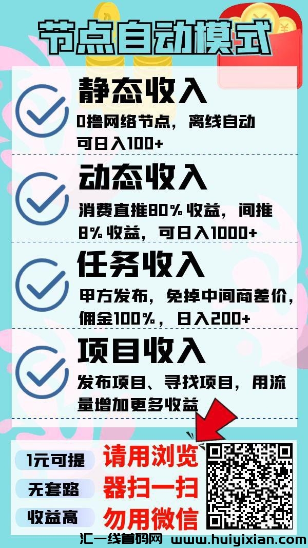 节点赚卦机:后台运行,永久收溢,安全靠谱,0撸首发!-汇一线首码网