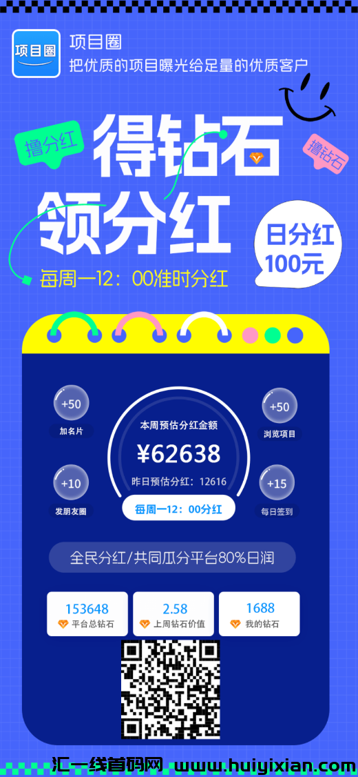 项目圈零撸，一个钻石分红九米赶紧占位！-汇一线首码网