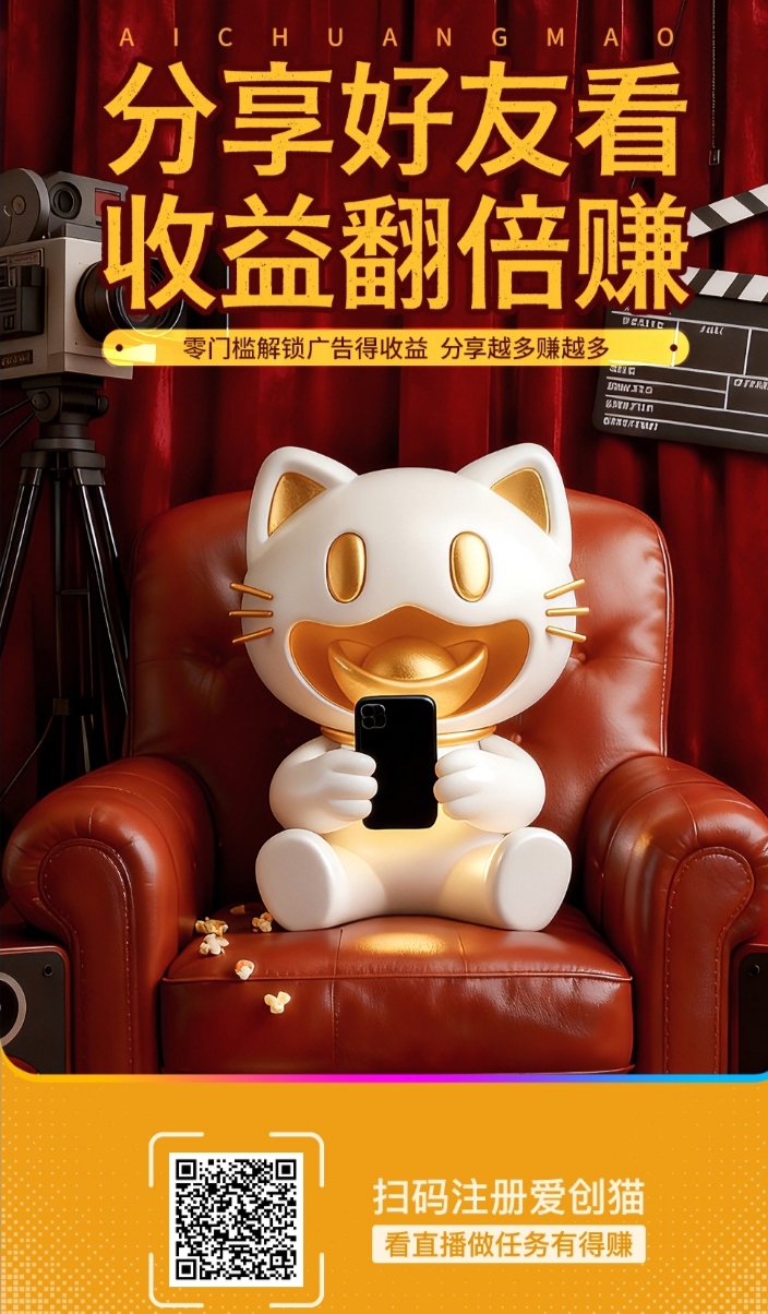 爱创猫零撸,新品AI应用,广告赚米,保底收益高,多种玩法,大平台-汇一线首码网