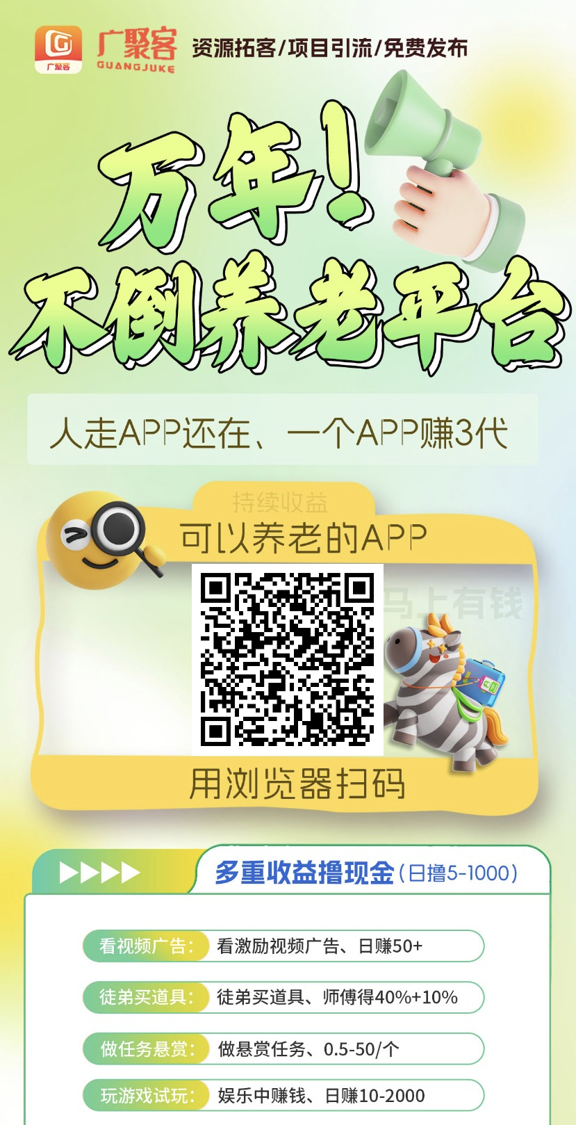首码广聚客,首次扫码下载高额扶持,零撸广告赚,不养机保底收益高,多玩法轻松赚-汇一线首码网