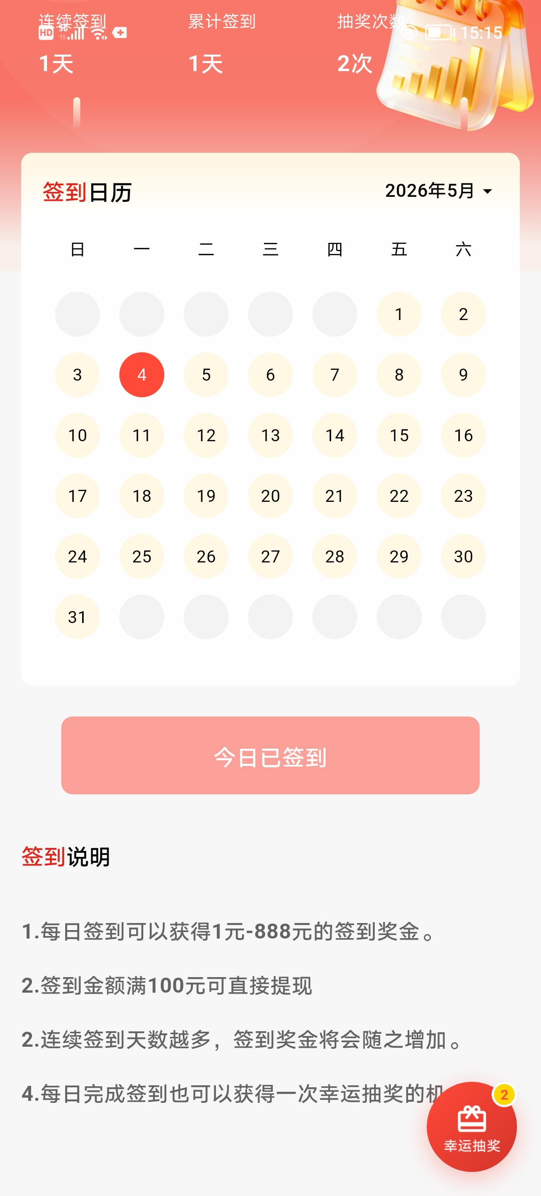 《绸固发展》零撸签到不投资也可以满百提现，签到每天几元到几百元不等。-汇一线首码网