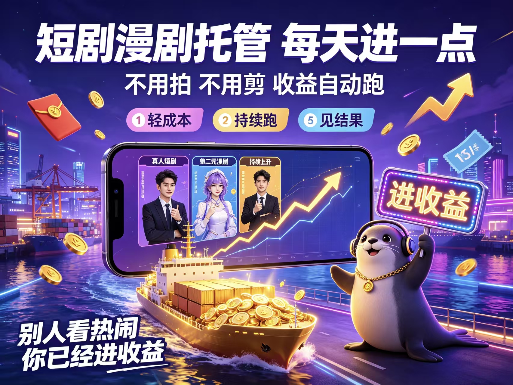 首码荧光短剧全自动躺赚长久广告分成-汇一线首码网