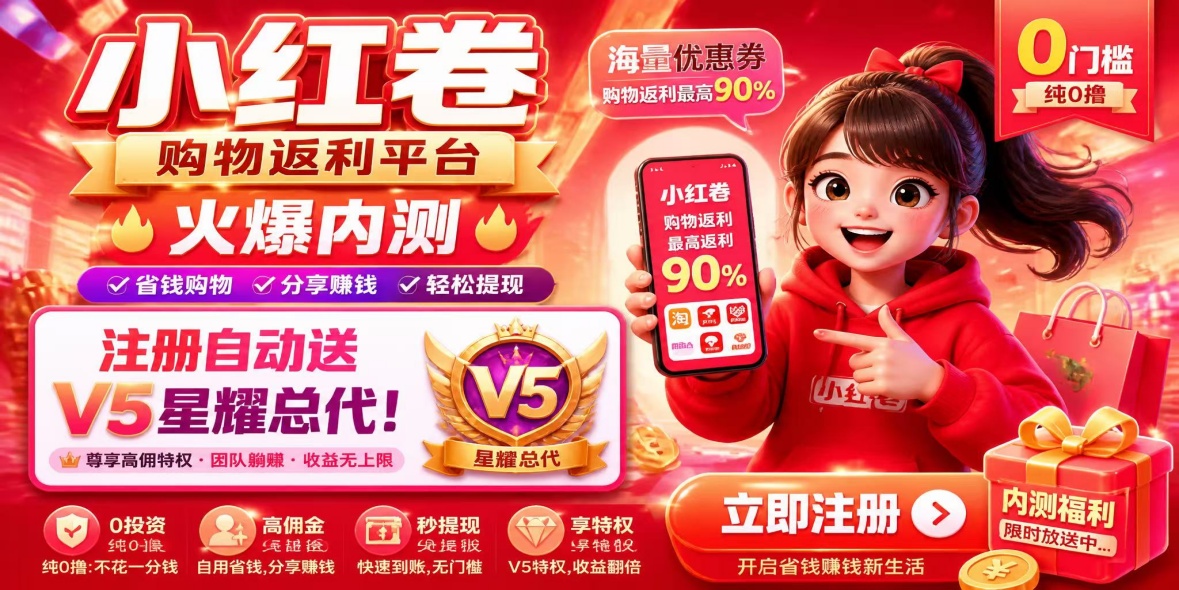 小红卷火爆内测,纯零撸,注册邀请码填886688,自动赠V5星耀总代!-汇一线首码网
