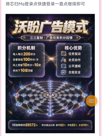 沃盼首码，每日10条广告拿保底，三三模式滑洛，点位自动分配-汇一线首码网