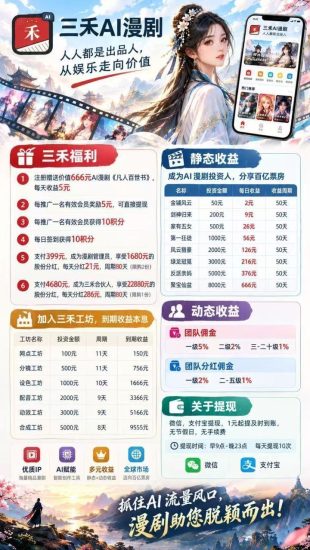 三禾漫剧注册送产品每天产出5元-汇一线首码网